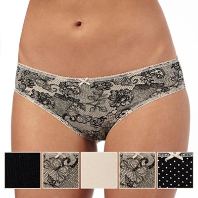 Pack of five multi-coloured butterfly lace bikini briefs